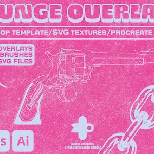 60+ Grunge Texture Pack | Photoshop Template | Procreate Stamps | SVGs for Illustrator | Dirt Textures | Paper Textures | Scratches Textures