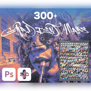 Más de 300 mapas de degradado para Photoshop: Paquete de efectos de color retro Y2K (descarga digital)