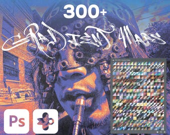 Oltre 300 mappe sfumate per Photoshop: pacchetto di effetti colore retrò Y2K (download digitale)