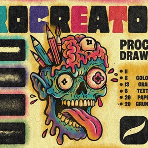 Procreator #3 – Kit da disegno Procreate Monoliner, Pennelli per texture grana, Texture grunge e carta, Palette di colori / Shader per texture, Grunge