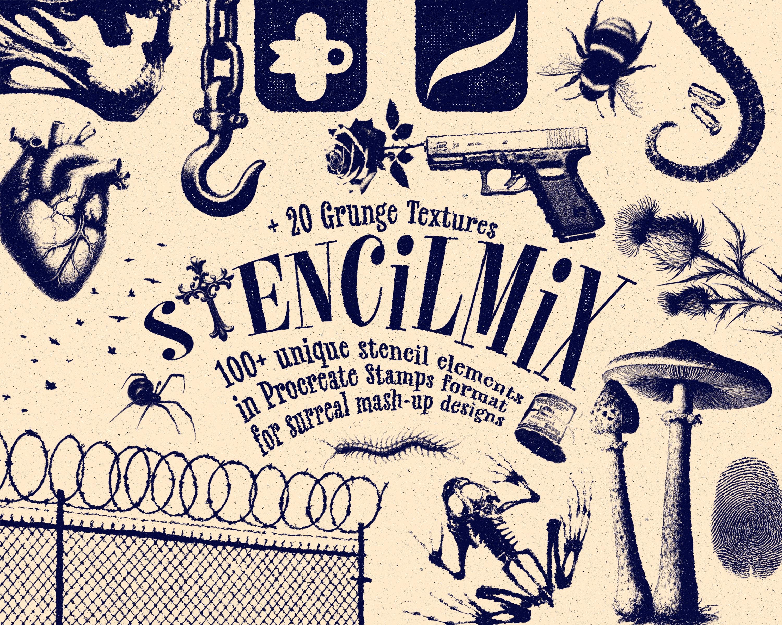 Grunge tattoo flash - Etsy México, image size:3000x2400