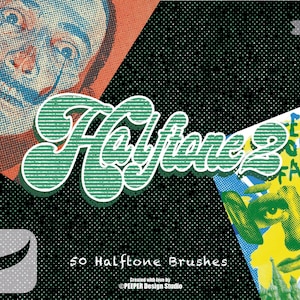 50 Halftone Brushes for Procreate | Halftone Dots and Lines Procreate Textures | Retro Halftone Brushset | Halftone Brushes for Texturing