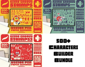 Retro Character Builder Stamps: Kit Procreate per personaggi in stile cartone animato (Download digitale)
