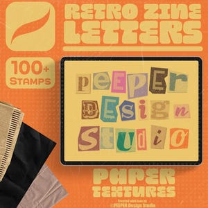 Juego de más de 100 mini pinceles para sellos con letras retro para fanzines / Sellos para Procreate / Sellos para Procreate con letras retro para fanzines / Creador de logotipos con letras retro