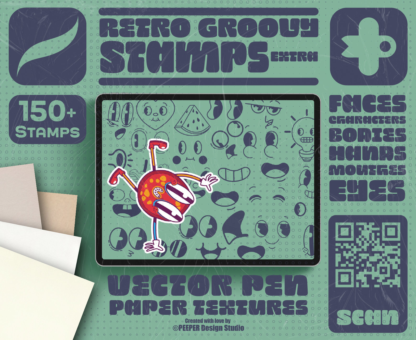 Retro Cartoon Character Stamps: Procreate Brush Set