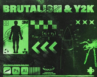 Brutalismo e Y2K: elementi grafici per Procreate, Photoshop e Illustrator.