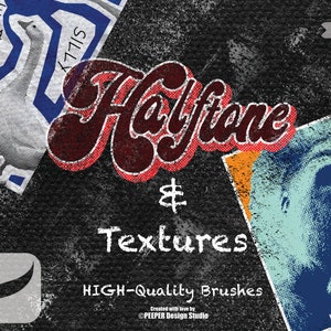 Halftone & Textures Pennelli Procreate di alta qualità per la progettazione professionale / 44 pennelli premium / Pacchetto per la creazione di texture / Pennelli per grana e carta