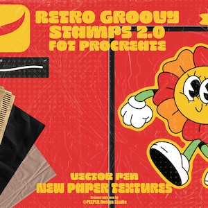400+ Retro Groovy faces & characters Resources | Procreate Stamps And Layer Files|  Retro Cartoon Characters  | Mascot Logo Maker