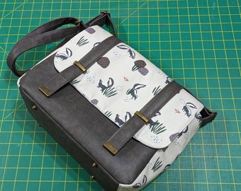 Skunk Stanley Satchel bag, structured satchel style shoulder or crossbody bag, unique novelty print purse