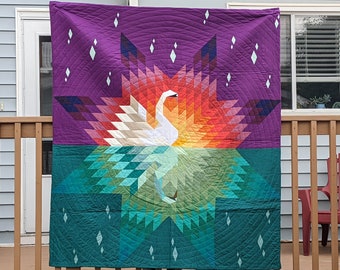 Our Song, Your Reflection swan lap quilt, sofa quilt, wall quilt, lone star quilt, handmade quilt, modern solid quilt