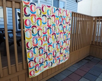 Banana Candy rainbow lap quilt or large wall hanging, modern quilt, geometric quilt, contemporary quilt, applique quilt, curves quilt