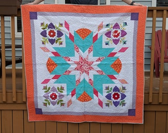 Left A-Lone Star lap, baby or wall quilt, a fresh but traditional quilt, handmade quilt