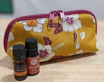 Gelbe und rosa florale Doppelreißverschluss Öltasche, Beutel für ätherische Öle oder Nagellacke, hält 14 und öffnet sich weit
