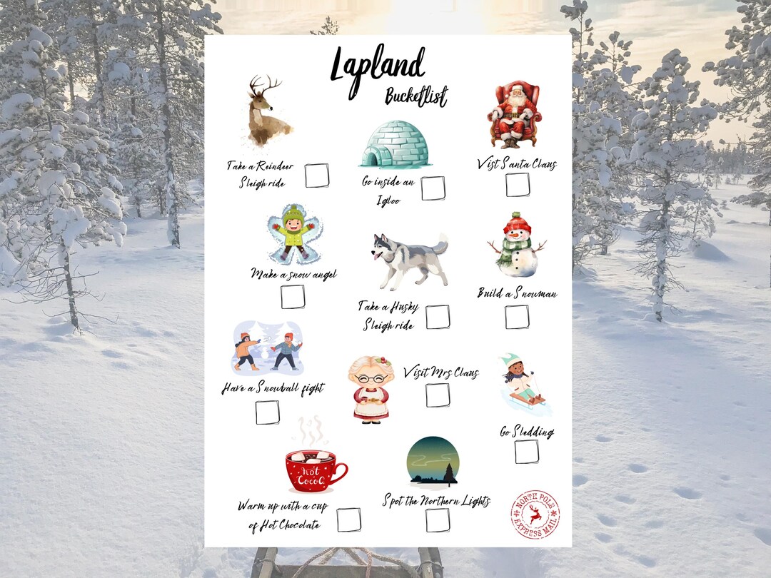 Lapland Bucket List, Checklist, Christmas Activity, Lapland Reveal, Lapland Surprise, Instant ...