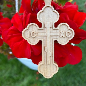 2 3/4&quot; Russian Orthodox Cross from maple wood for hanging in a car