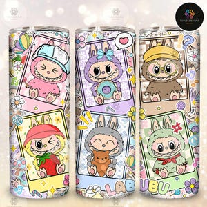 Divertente design di involucro con personaggio dei cartoni animati, bicchiere sottile da 20 once rosa con personaggio dei cartoni animati di tendenza in formato PNG, involucro per bicchiere da 20 once con personaggio dei cartoni animati in formato PNG
