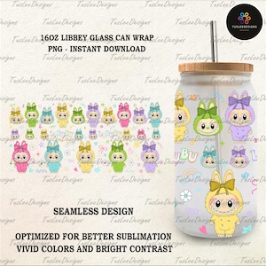 Cartoon 16oz Glass Can Wrap, Cartoon 16 oz Glass Can Png, 16 oz Libbey Glass Can Wrap, 16 oz Tumbler Wrap Png, Sublimation Design