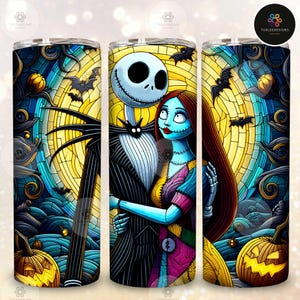 Halloween Nightmare Couple 20oz Tumbler Png, Halloween Friends 20oz Skinny Tumbler Png Design, Cartoon Nightmare Halloween Png