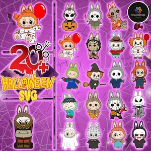 20+ Horror Labubu PNG Bundle, Cute Spooky Character Stickers, Halloween And Friends PNG SVG, Scary Chibi Style, Kawaii Creepy Clipart