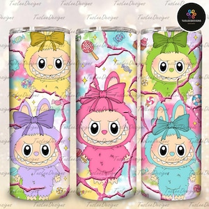 Funny Cartoon Character Wrap Design Png, Trending Pink Cartoon Character 20oz Skinny Tumbler PNG, Doll Cartoon 20oz Skinny Tumbler Wrap Png