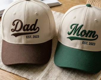 Bestickte Dad Mom Baseballmütze, Benutzerdefinierte Mom und Dad Cap, personalisierte Cap mit Datum, Muttertagsgeschenk, Geschenke für die Familie