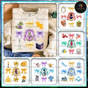 Watercolor Princess Coquette Mirror Png, Bundle Princess Shirt Png, Cartoon Coquette Bow Png, Family Vacation Png, Pink Princess Design Png