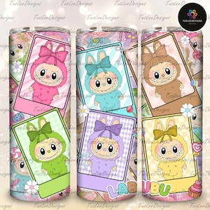 Trending Pink Cartoon Character 20oz Skinny Tumbler Wrap PNG, Funny Cartoon Character Wrap Design  Png, Gift for Kids Tumbler Png