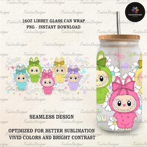 Cartoon 16oz Glass Can Wrap, Cartoon 16 oz Glass Can Png, 16 oz Libbey Glass Can Wrap, 16 oz Tumbler Wrap Png, Sublimation Design