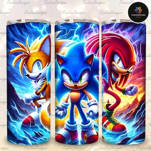 Three Hedgehog Characters Tumbler, Hero Video Game Tumbler Sublimation Design, 20oz Gaming Tumbler, Superheroes Character Trio Tumbler