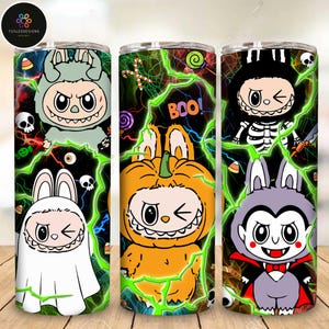 Halloween Monster Character Tumbler Design Png, Monster Doll Halloween Tumbler Wrap, Trending Pink Cartoon Character 20oz Skinny Tumbler PNG