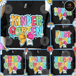 Custom Preppy Back to School Bundle PNG, Pre-k 1st/2nd/3rd/4th Grade PNG, Coquette Teacher First Day of School Shirt Design,Gift For Teacher