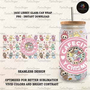 Trending Cartoon 16oz Glass Can Wrap, Cartoon 16 oz Glass Can Png, 16 oz Libbey Glass Can Wrap, 16 oz Tumbler Wrap Png, Sublimation Design