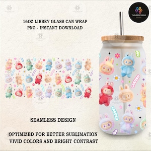 Cartoon 16oz Glass Can Wrap, Cartoon 16 oz Glass Can Png, 16 oz Libbey Glass Can Wrap, 16 oz Tumbler Wrap Png, Sublimation Design