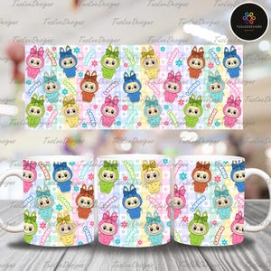Doll Pink Cartoon 11oz Mug Png, Cartoon 11oz Mug Wrap Design, Mental Health Png, Character Coffee Cup, Cartoon Kid Png,Instant Download