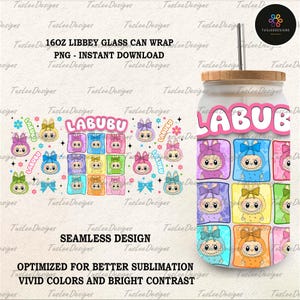 Cartoon 16oz Glass Can Wrap, Cartoon 16 oz Glass Can Png, 16 oz Libbey Glass Can Wrap, 16 oz Tumbler Wrap Png, Sublimation Design
