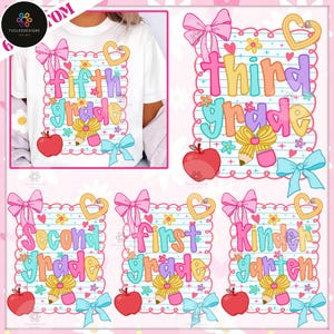 Back To School Png Bundle, Preppy Teacher Png, Pink Bow Pre-k 1st/2nd/3rd/4th Grade, First Day Of School Png,  Girly Coquette Sublimation