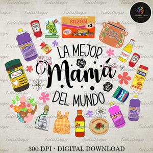 Floral Topper Multipack Mama Png, La Mejor Mama Del Mundo Png, Retro Madre Png, Happy Mother&#39;s Day, Gift For Latina Mom, Funny Mama Png