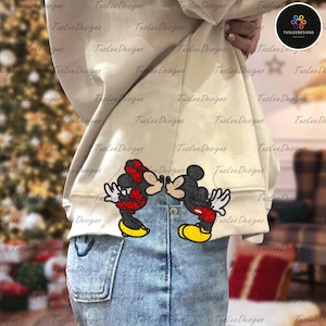 Valentine Day Applique Embroidery Design, Valentine Couple Side Bow Embroidery Design, Valentine Cartoon Mouse Applique Embroidery Design