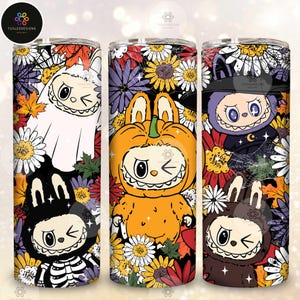 Floral Halloween Monster Character Tumbler Design , Monster Doll Halloween Tumbler Wrap, Trending Pink Cartoon Character 20oz Skinny Tumbler