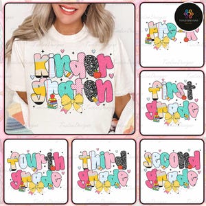 Preppy Back to School Bundle PNG, Coquette Teacher First Day of School Shirt Design, Girly Checkered Sublimation, Pre-k 1st/2nd/3rd Grade