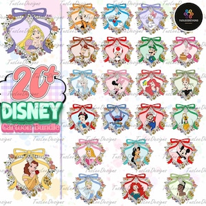 Zeichentrickfiguren PNG Clipart Bundle, Prinzessin Coquette Bow Digitales Papier, Familienurlaub Png, lustige Cartoon Freunde Sublimation
