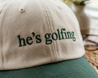 Embroidered He's Golfing Trucker Hat, Vintage Dad Hat, Funny Golf Hat, Trendy Humor hat, Funny Gift for Wife