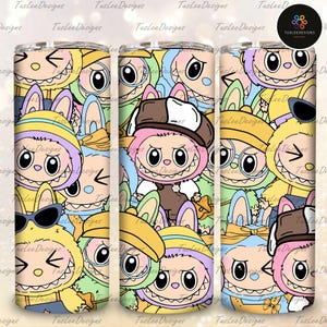 Bambola divertente, cartone animato, bicchiere sottile da 20 once, in formato PNG, bicchiere da 20 once, regalo perfetto per bambini, personaggio dei cartoni animati rosa di tendenza