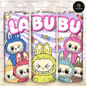 Bicchiere avvolgente da 20 once con cartoni animati in formato PNG, regalo per bambini, bicchiere avvolgente rosa da 20 once con personaggi dei cartoni animati di tendenza in formato PNG, design divertente del bicchiere avvolgente in formato PNG