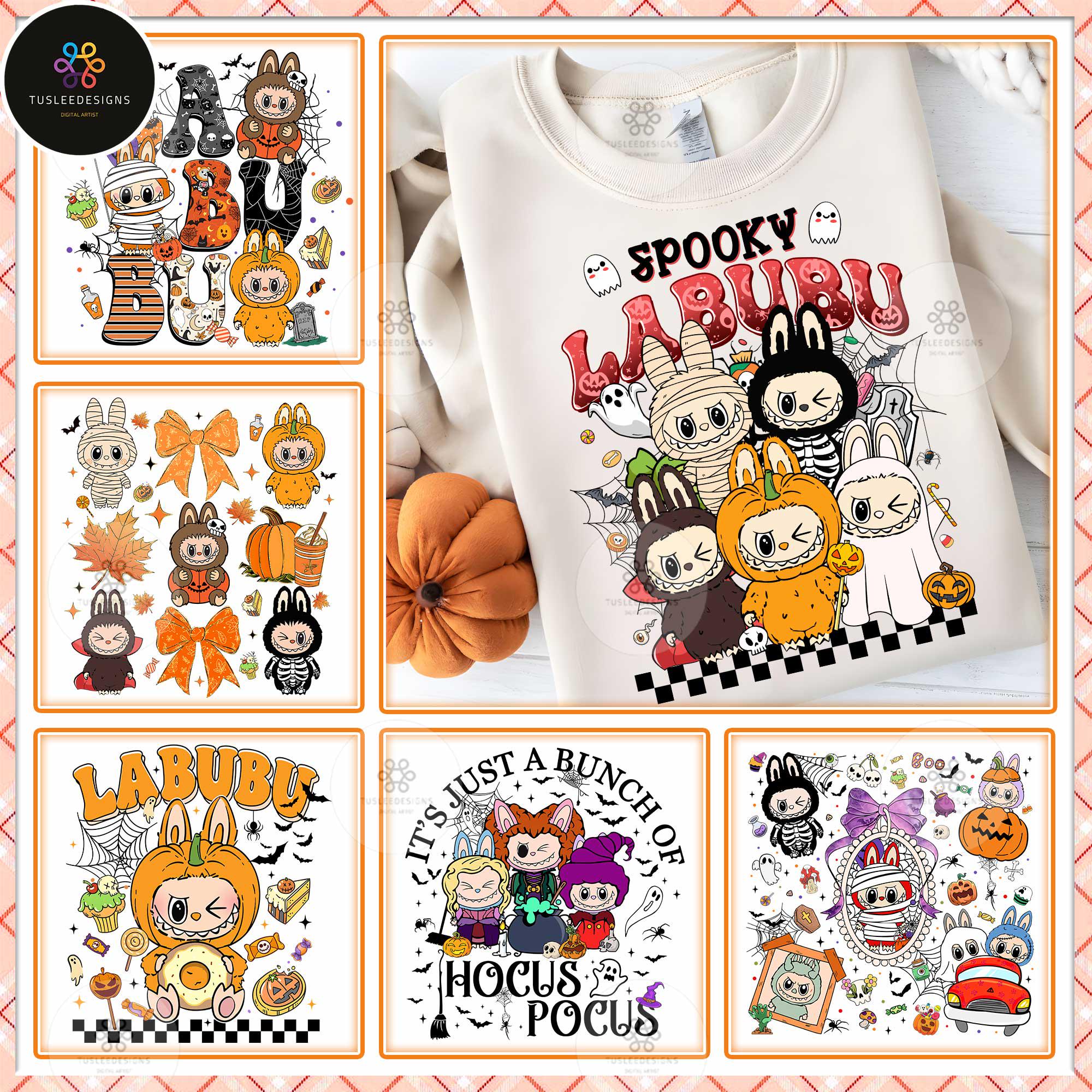 6 Cute Spooky Doll Monster Characters Bundle Png, Monster Doll Horror Png, Pumpkin Doll For Kids Girls Png, Doll Cartoon Halloween Png