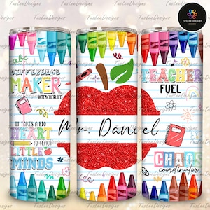 Personalized Teacher Tumbler Sublimation Design, 20 oz Skinny Tumbler Teacher Name File, Teacher Fuel, Teacher Wrap Png, Teacher Life Png