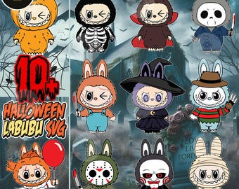 10+ Horror Labubu PNG Bundle, Halloween PNG SVG, Killers Chibi Style, Cute Spooky Character Stickers, Kawaii Creepy Clipart