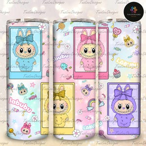 Trending Pink Cartoon Character 20oz Skinny Tumbler Wrap PNG, Funny Cartoon Character Tarot Card Wrap Design  Png, Gift for Kids Tumbler Png