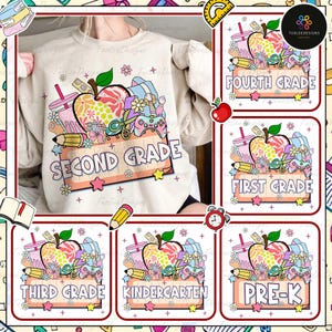 Preppy Back to School Bundle PNG, Coquette Teacher First Day of School Shirt Design, Girly Checkered Sublimation, Pre-k 1st/2nd/3rd Grade