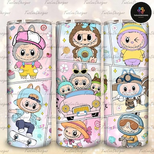 Gift for Kids, Trending Leopard Pink Cartoon Character 20oz Skinny Tumbler Wrap PNG, Funny Cartoon Character Wrap Design